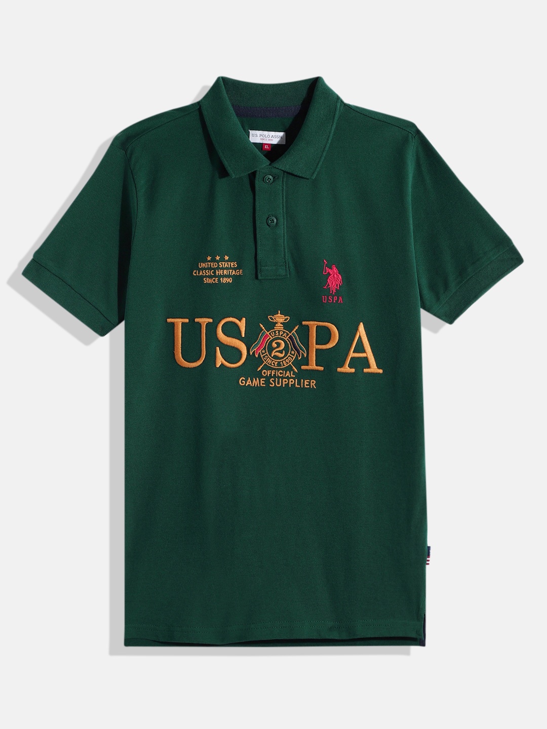 

U.S. Polo Assn. Kids Boys Green Brand Logo Embroidered Pure Cotton T-shirt