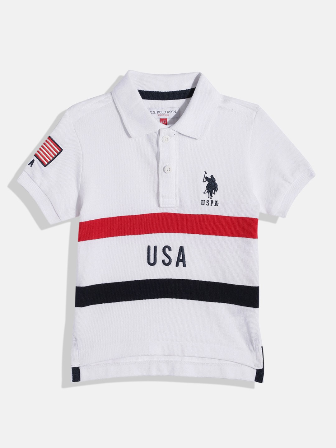 

U.S. Polo Assn. Kids Boys Printed & Striped Pure Cotton Polo Collar T-shirt, White