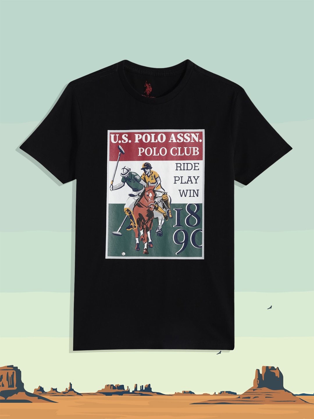 

U S Polo Assn Kids Boys Black Brand Logo Printed Pure Cotton T-shirt