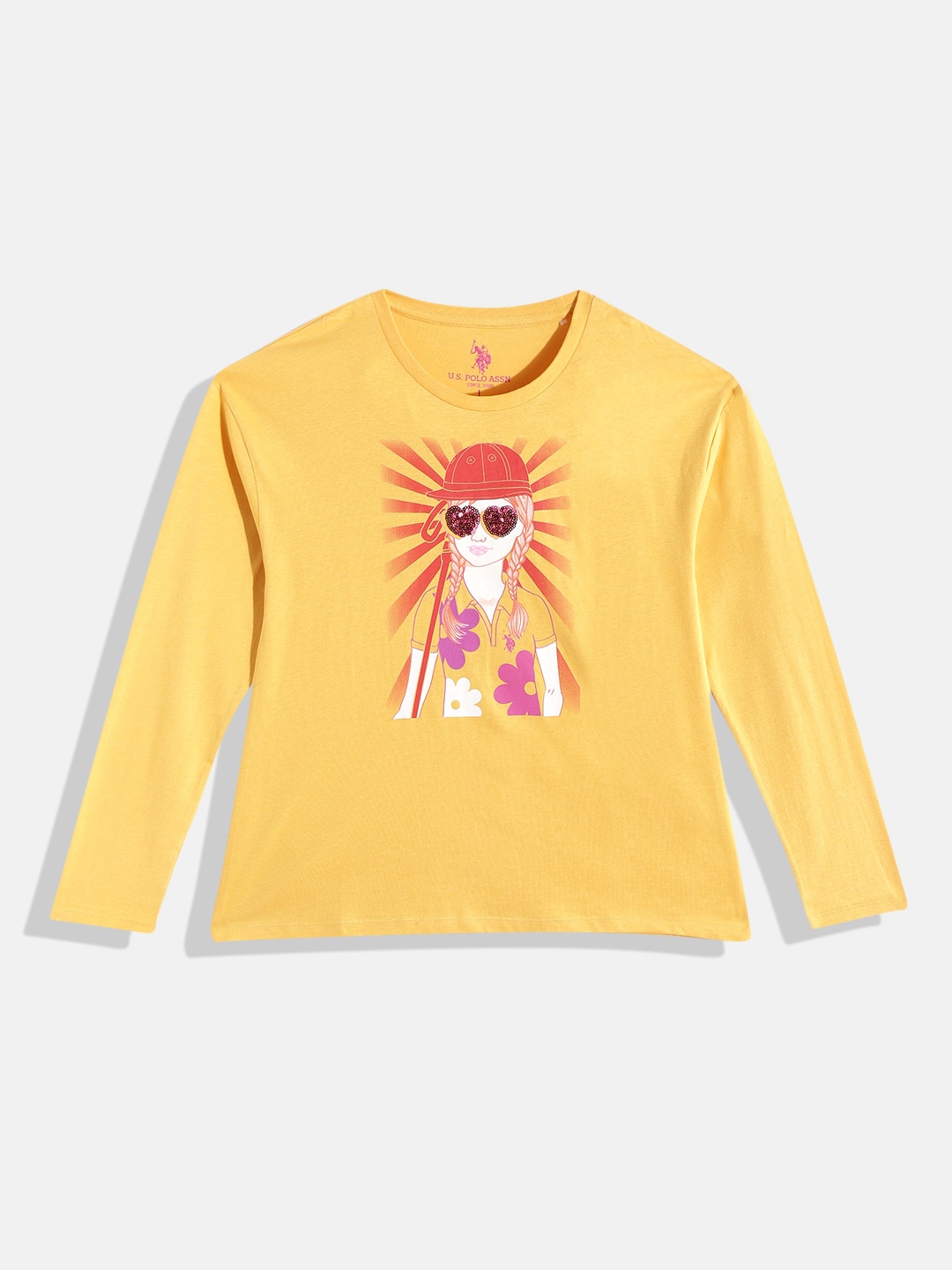 

U S Polo Assn Kids Girls Printed Pure Cotton T-shirt, Yellow