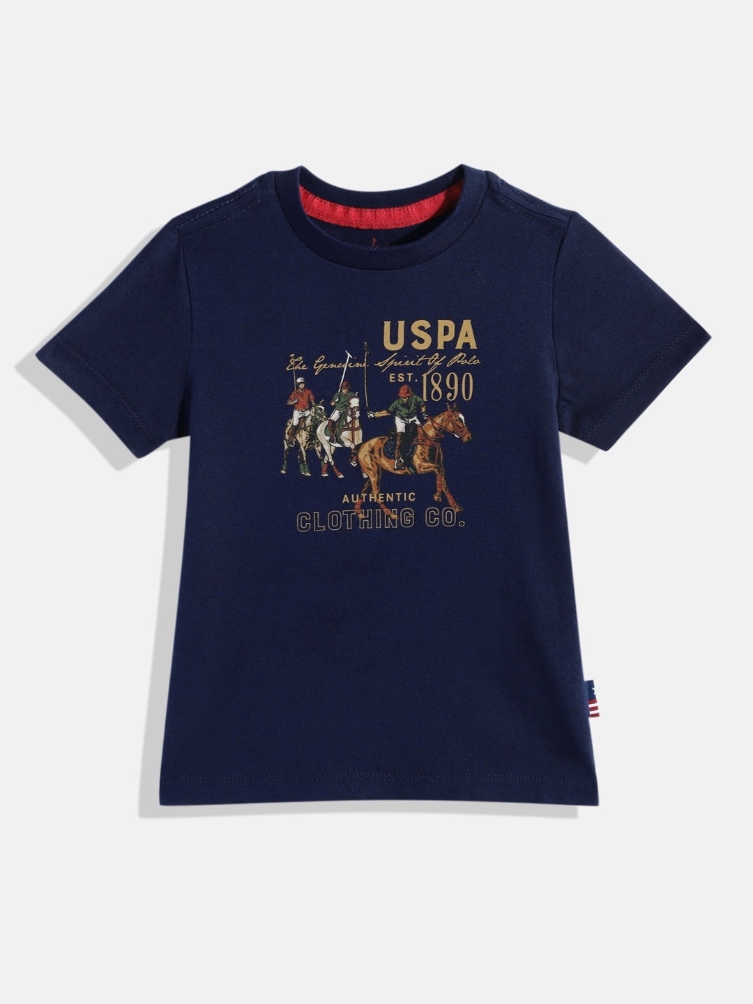 

U.S. Polo Assn. Kids Boys Navy Blue Brand Logo Printed Pure Cotton T-shirt