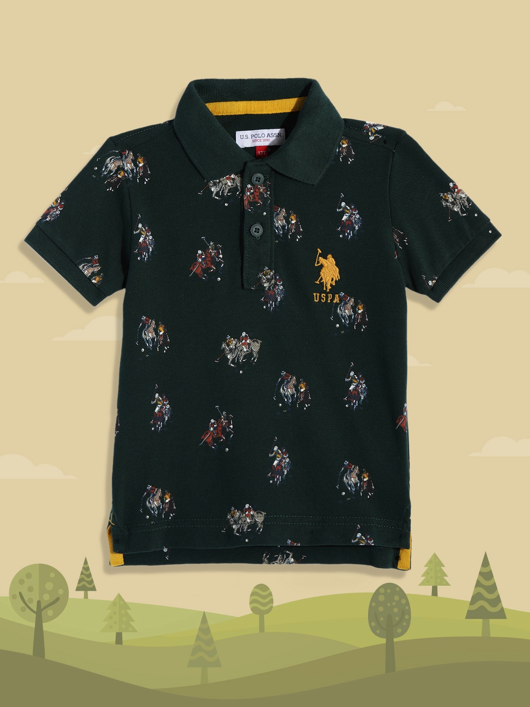 

U.S. Polo Assn. Kids Boys Green Printed Polo Collar T-shirt