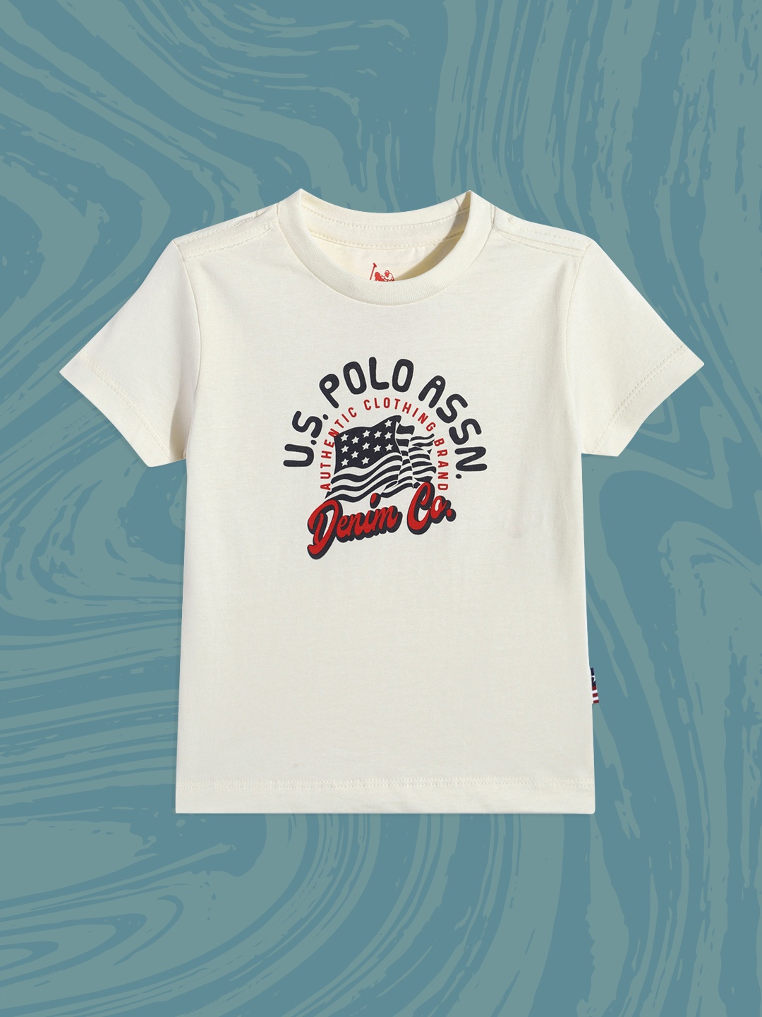 

U.S. Polo Assn. Kids Boys Off White Printed Pure Cotton T-shirt