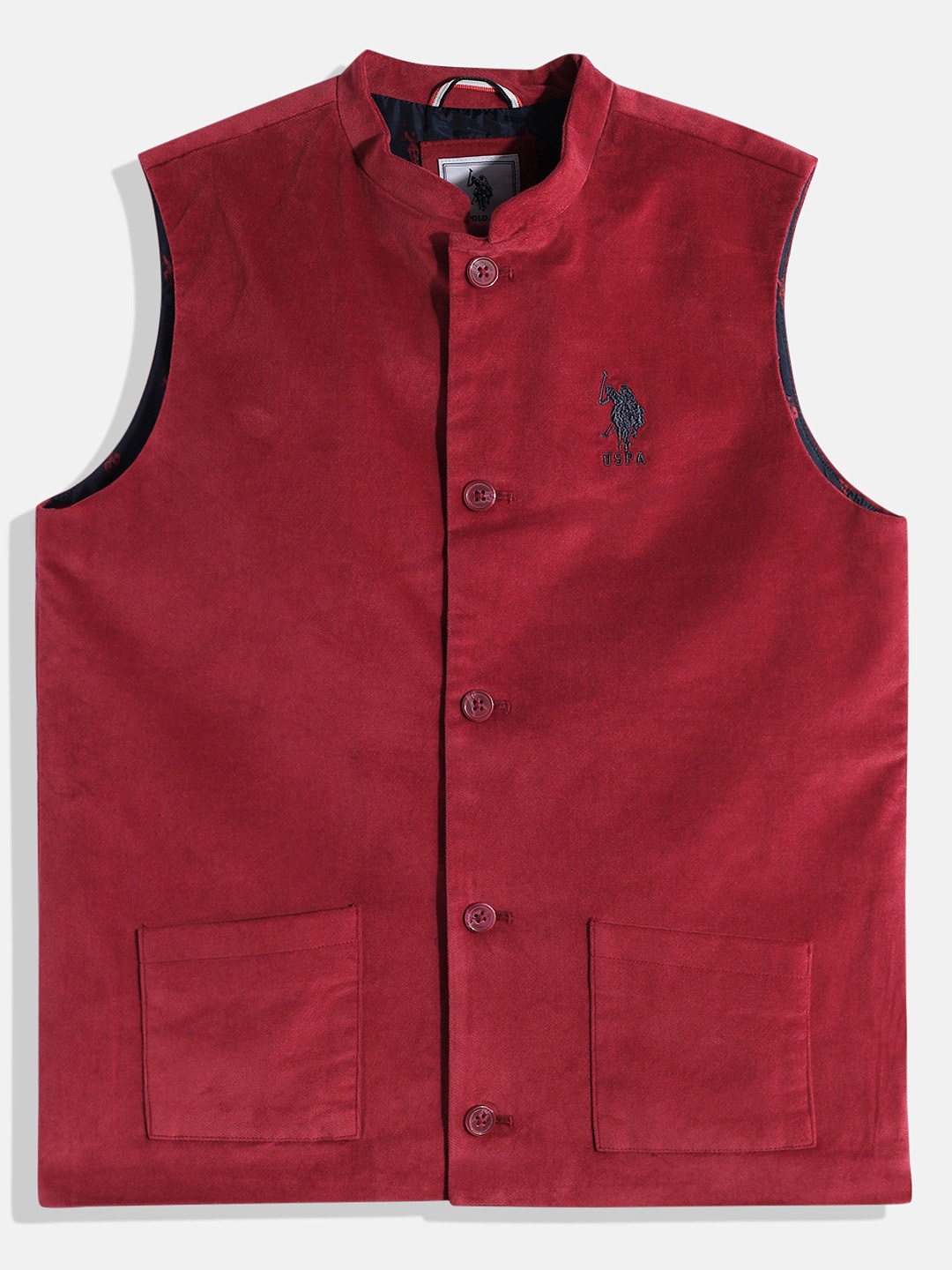

U.S. Polo Assn. Kids Boys Solid Nehru Jacket, Red