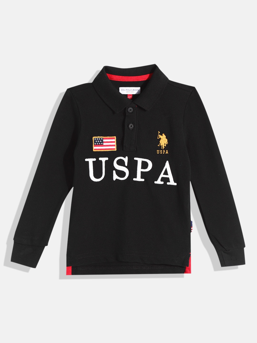 

U.S. Polo Assn. Kids Boys Black Brand Logo Embroidered Pure Cotton T-shirt