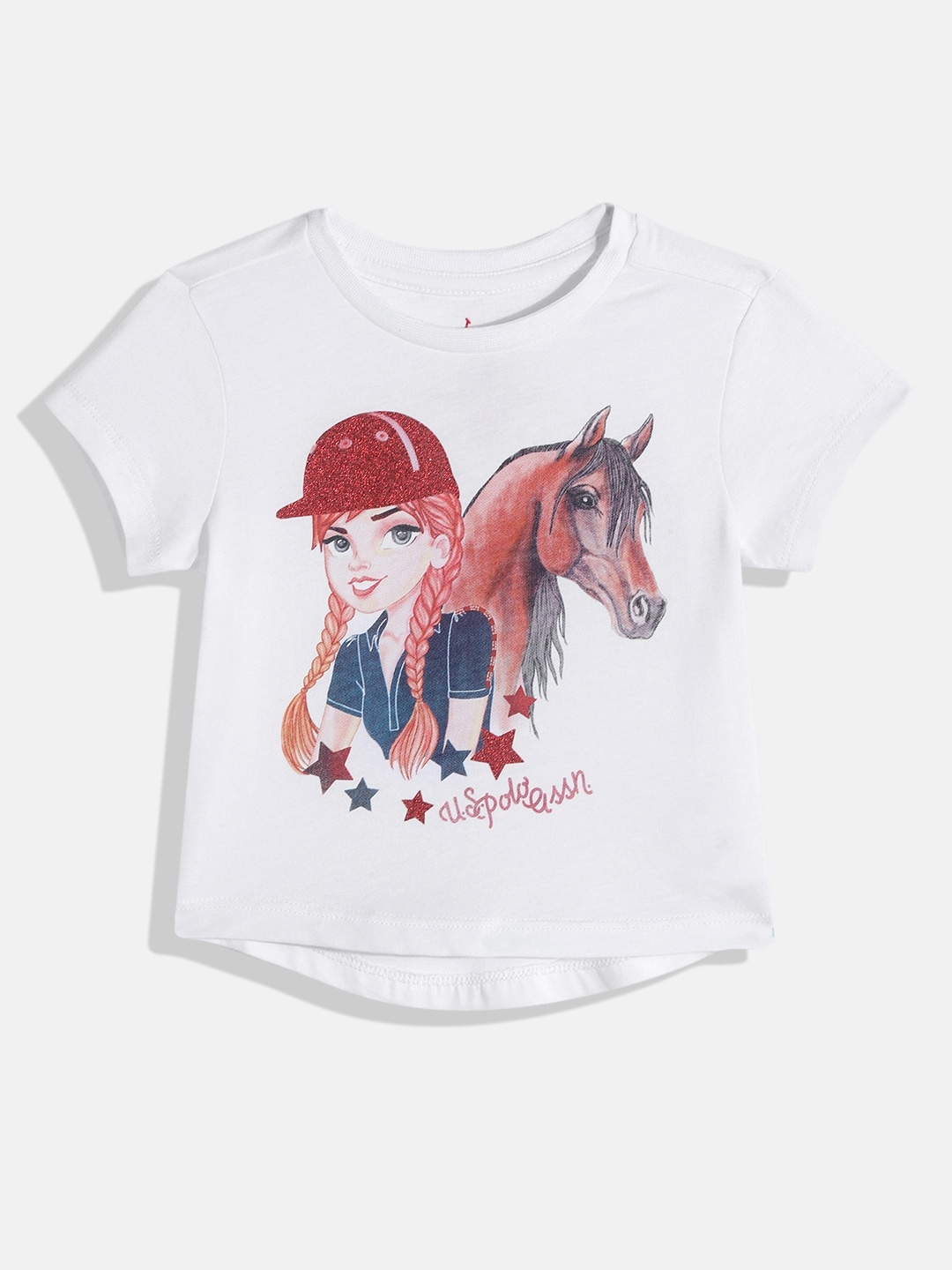 

U.S. Polo Assn. Kids Girls Printed Pure Cotton T-shirt, White