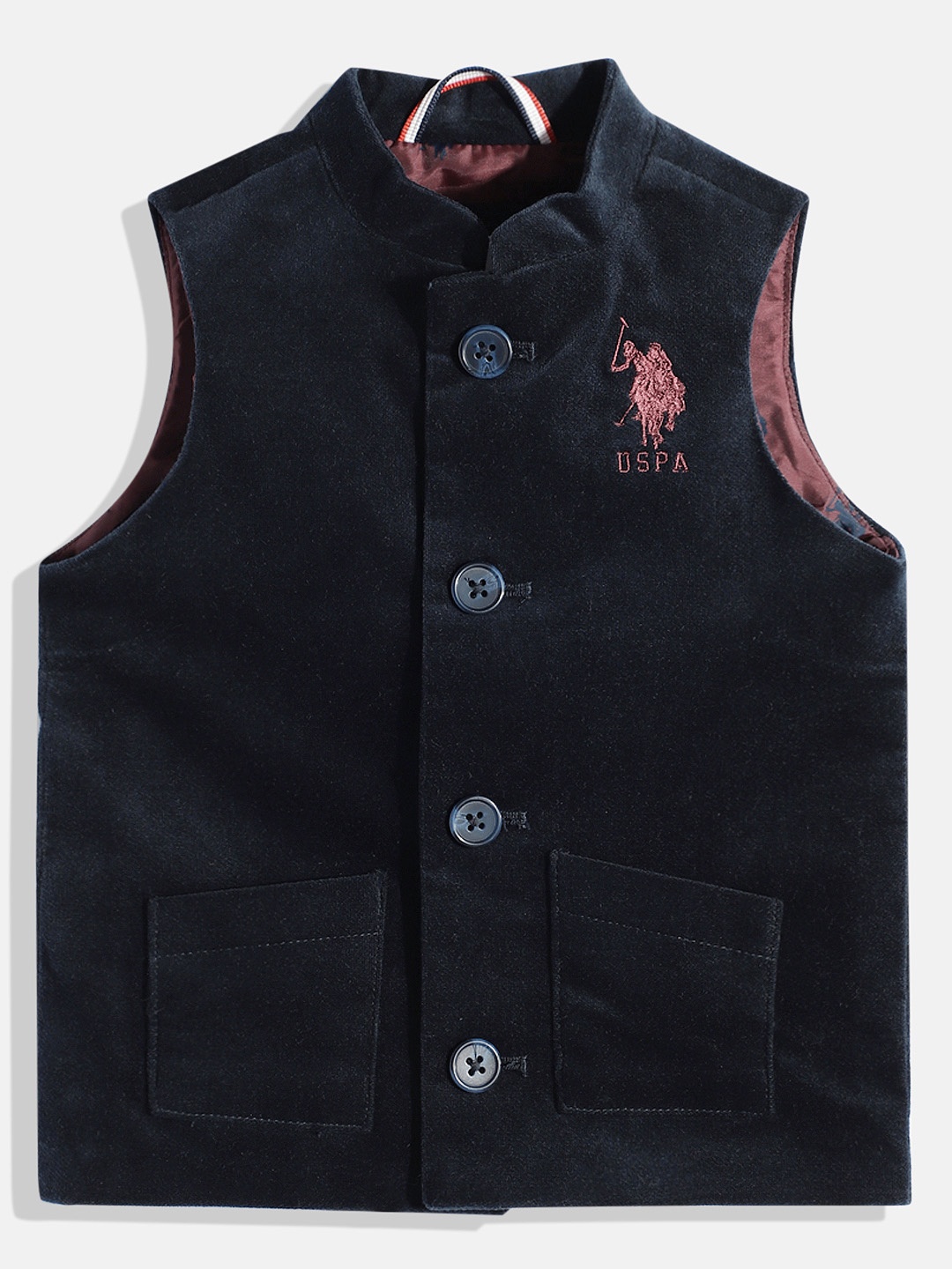 

U.S. Polo Assn. Kids Boys Solid Nehru Jacket, Navy blue