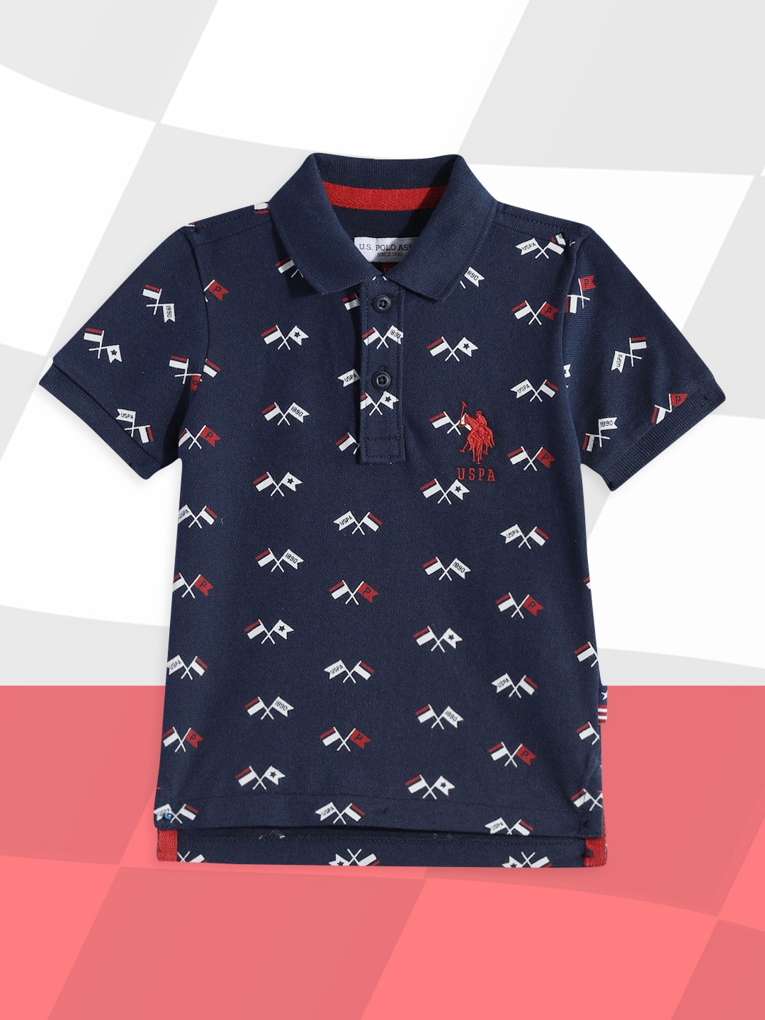 U.S. Polo Assn. Kids Boys Navy Blue Brand Logo Printed Pure Cotton T-shirt