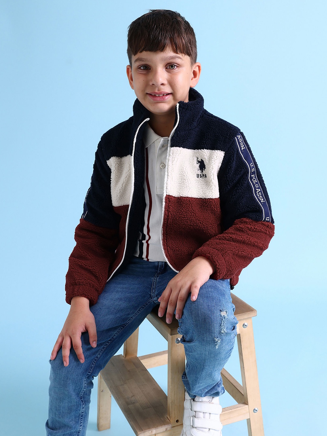 

U.S. Polo Assn. Kids Boys Red & Navy Blue Colourblocked Tailored Jacket