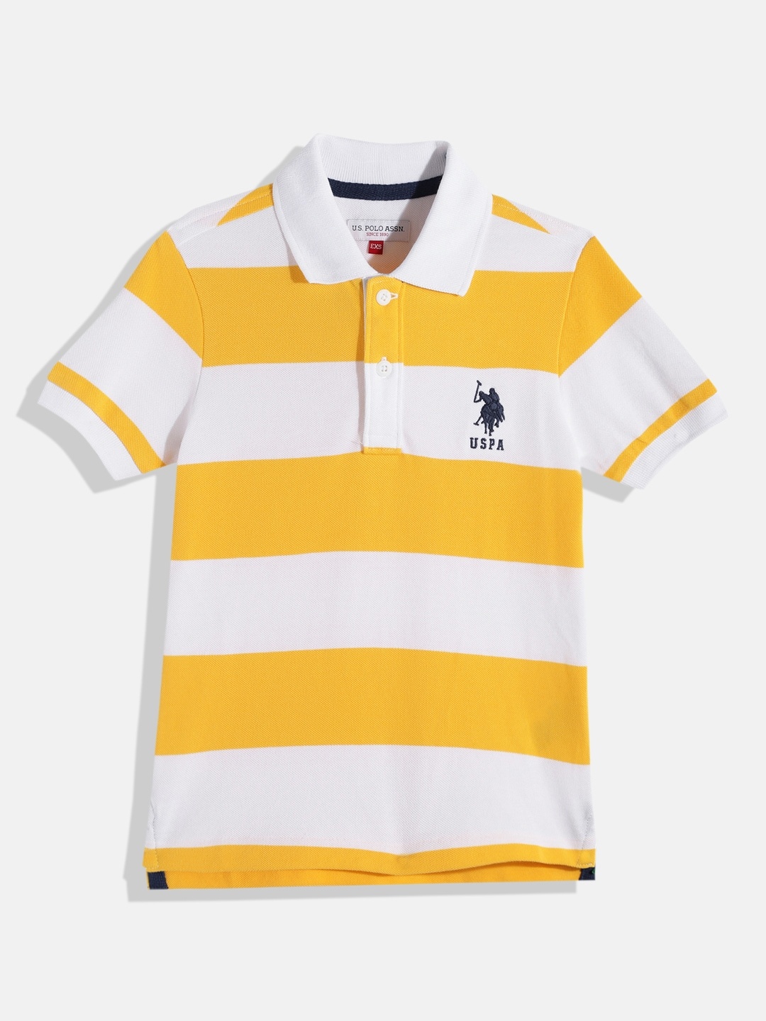 

U.S. Polo Assn. Kids Boys Yellow & White Striped Pure Cotton T-shirt
