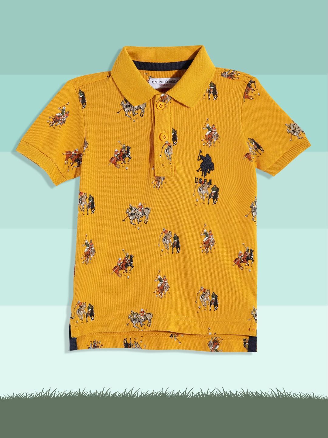 

U.S. Polo Assn. Kids Boys Yellow Printed Polo Collar T-shirt