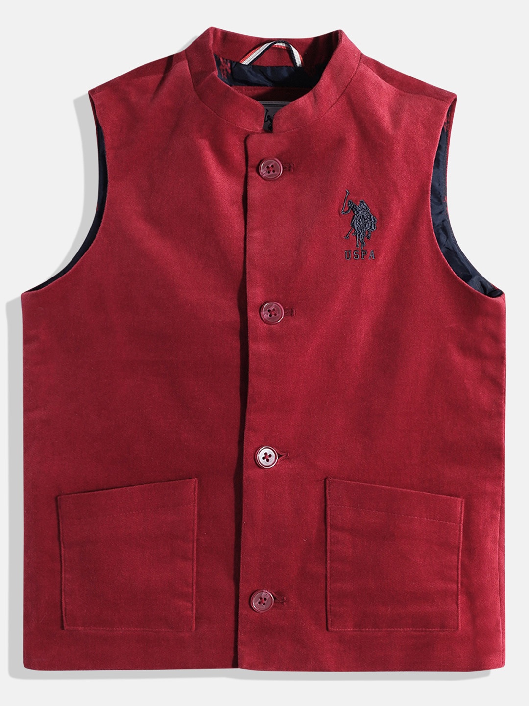 

U.S. Polo Assn. Kids Boys Solid Nehru Jacket, Red