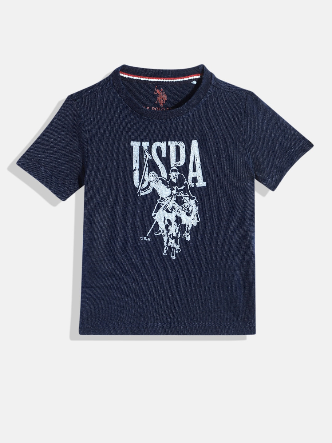 

U.S. Polo Assn. Kids Boys Navy Blue Brand Logo Printed Pure Cotton T-shirt