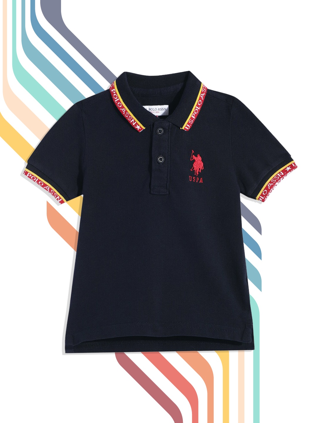 

U.S. Polo Assn. Kids Boys Navy Blue Brand Logo Polo Collar Pure Cotton T-shirt