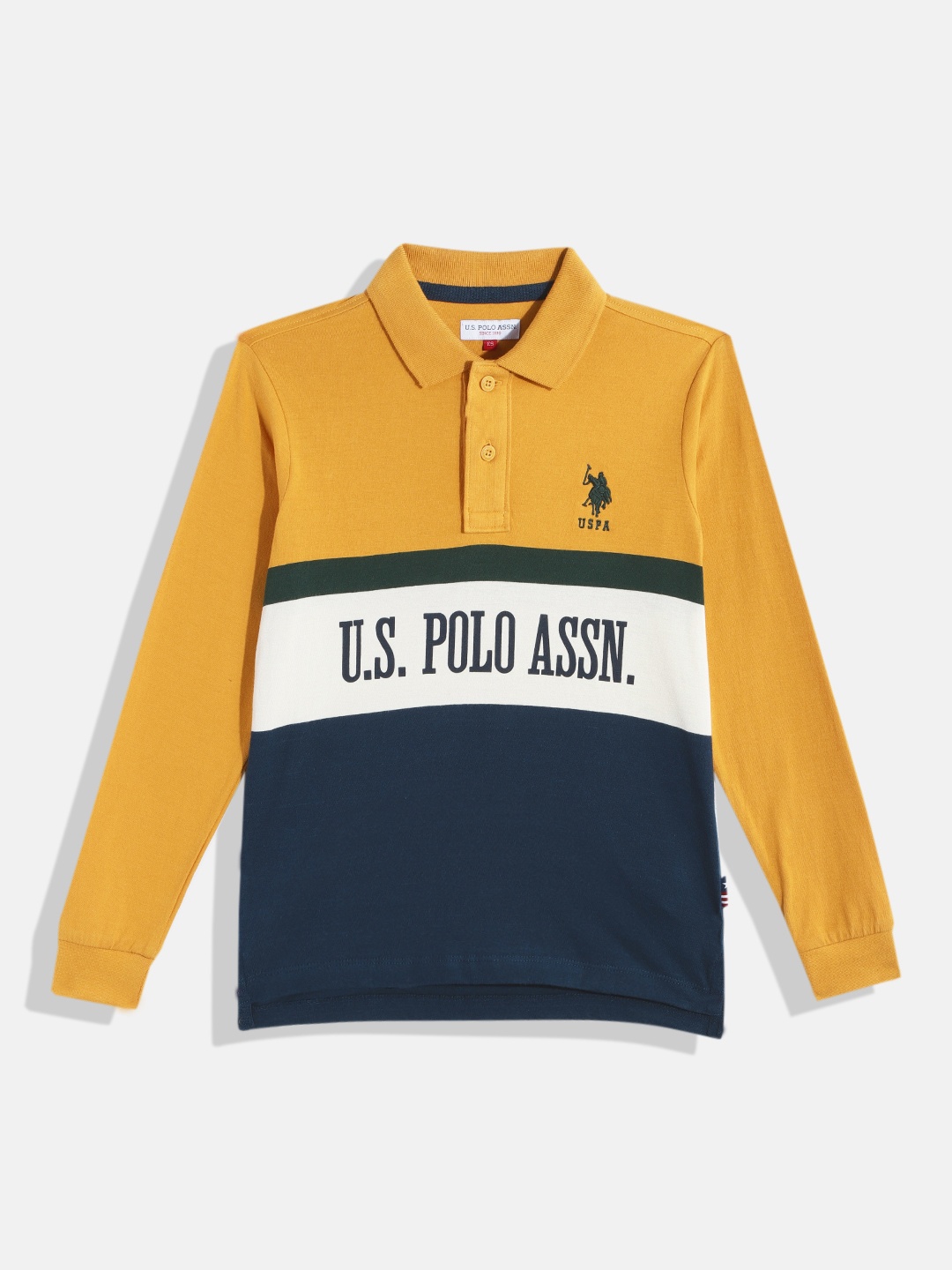 

U.S. Polo Assn. Kids Boys Colourblocked Polo Collar Pure Cotton T-shirt, Yellow