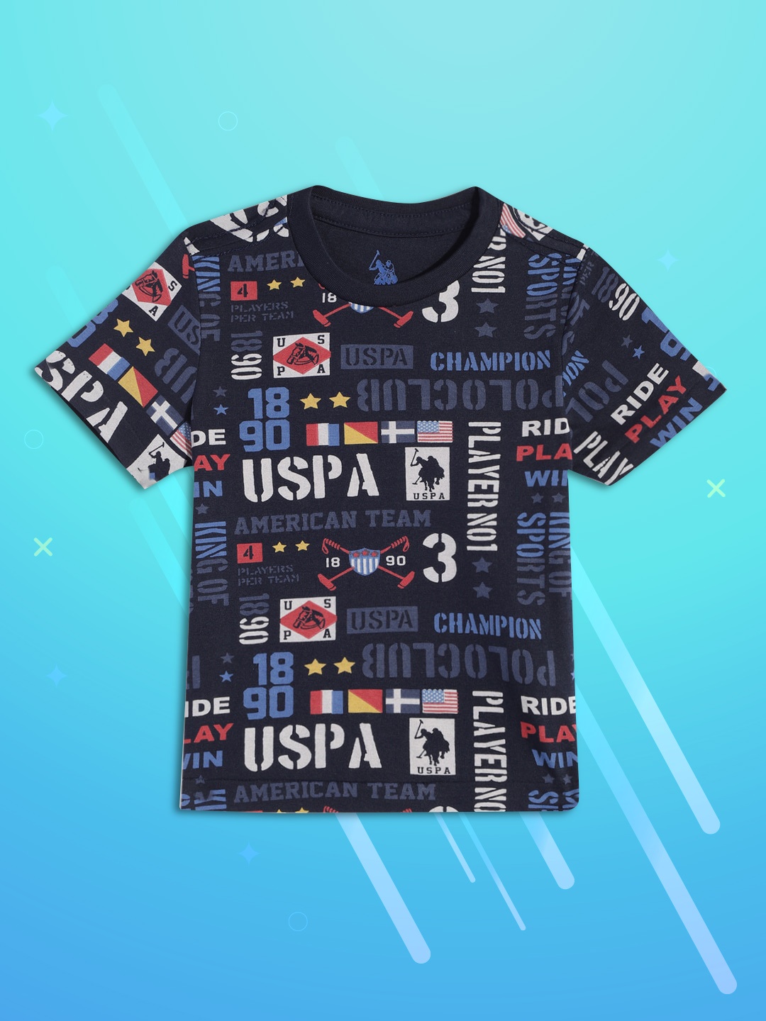 

U.S. Polo Assn. Kids Boys Navy Blue Typography Printed Pure Cotton T-shirt