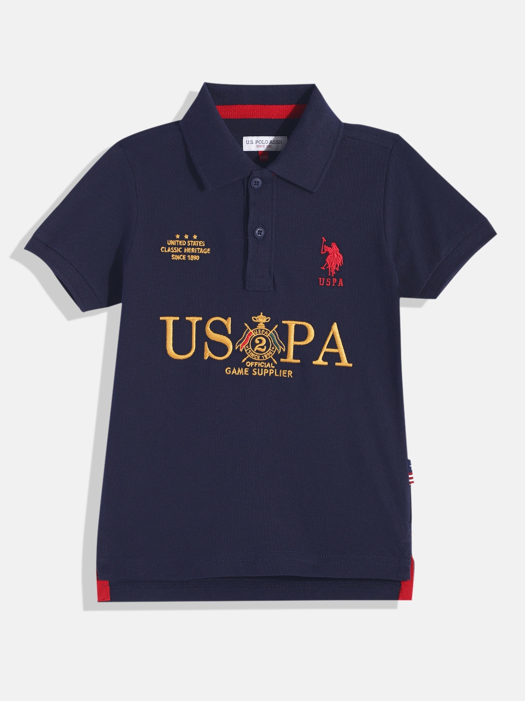 

U.S. Polo Assn. Kids Boys Navy Blue Brand Logo Embroidered Pure Cotton T-shirt