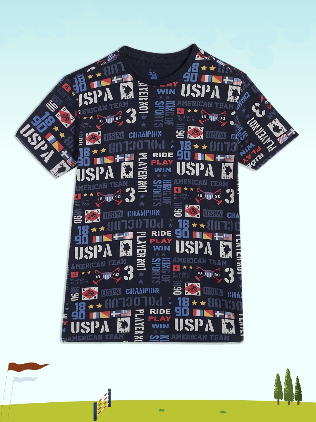 

U.S. Polo Assn. Kids Boys Navy Blue Printed Pure Cotton T-shirt