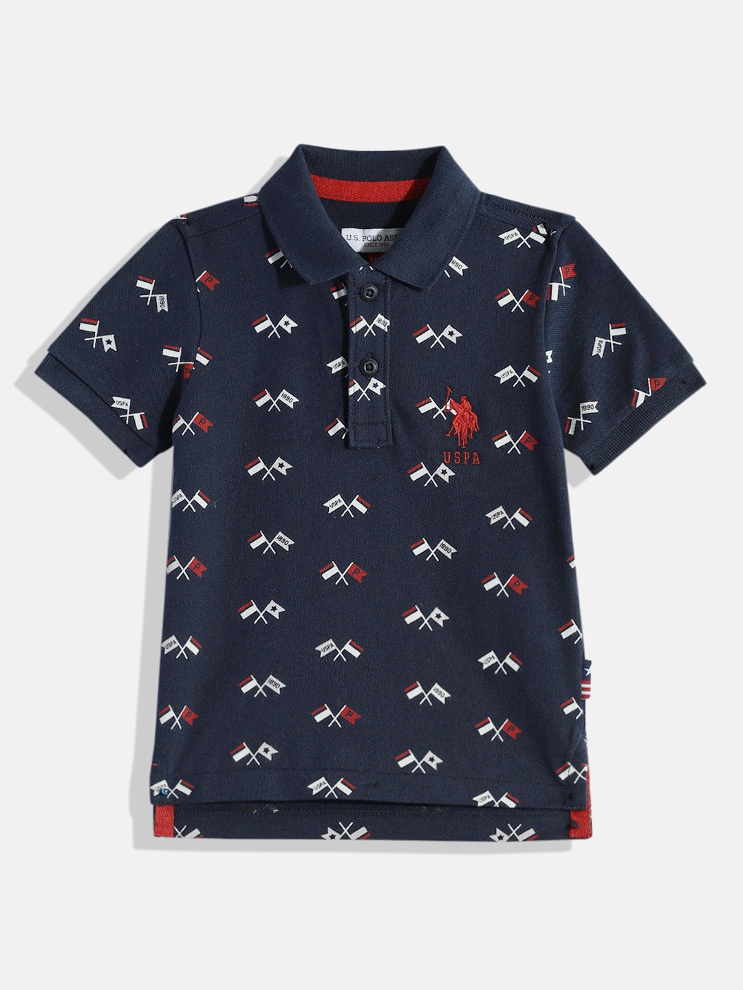 

U.S.Polo Assn. Kids Boys Navy Blue Printed Polo Collar T-shirt