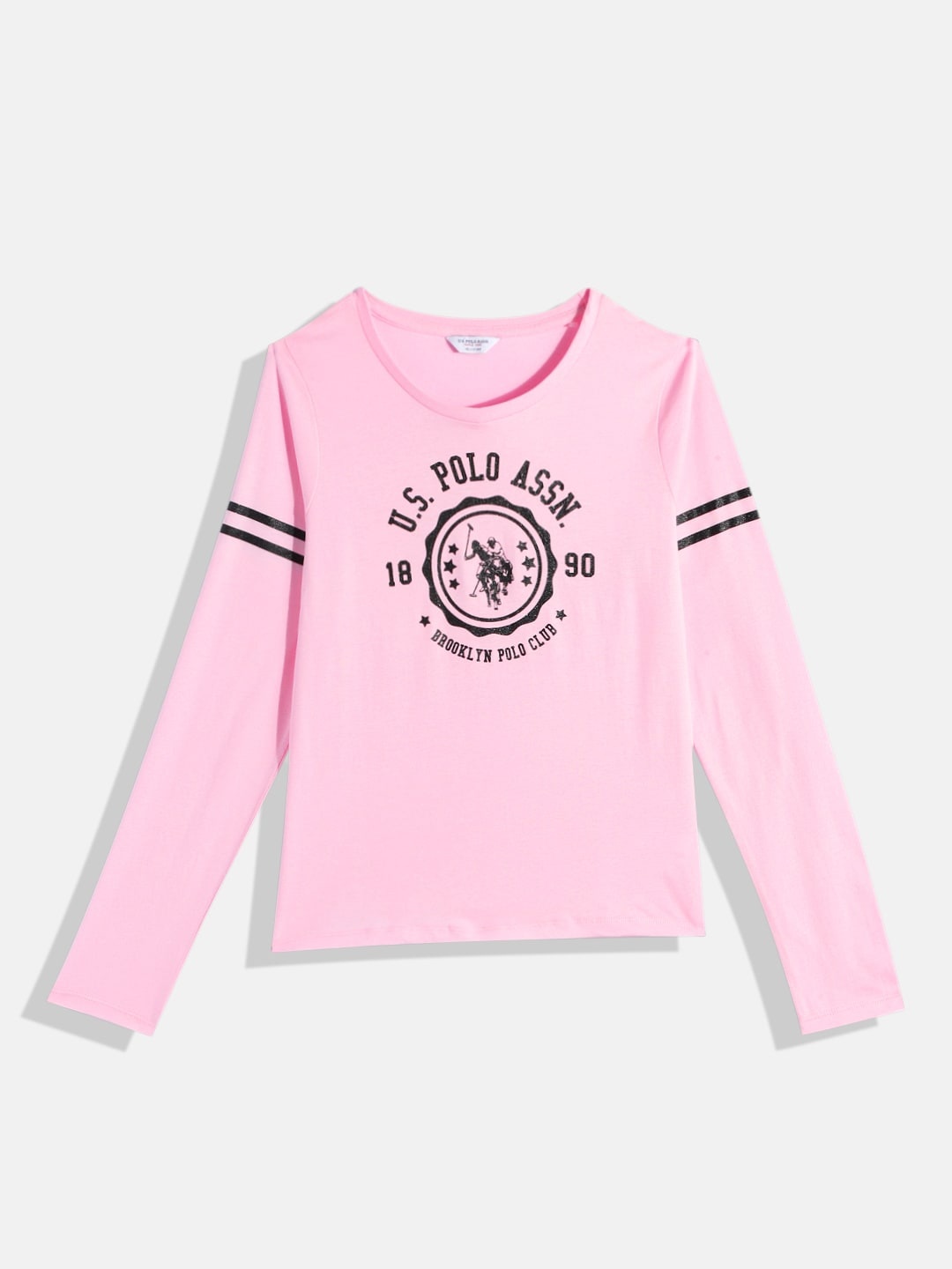 

U.S. Polo Assn. Kids Girls Brand Logo Print Knitted Pure Cotton T-shirt, Pink