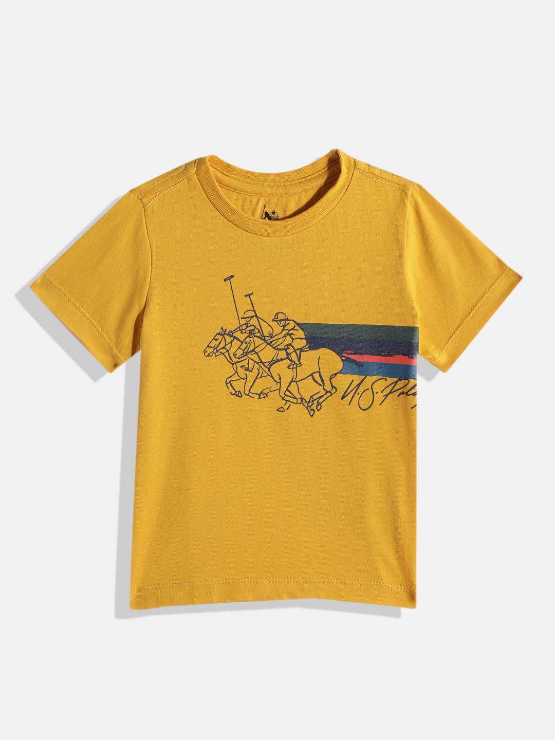 

U.S. Polo Assn. Kids Boys Mustard Yellow Brand Logo Printed Pure Cotton T-shirt