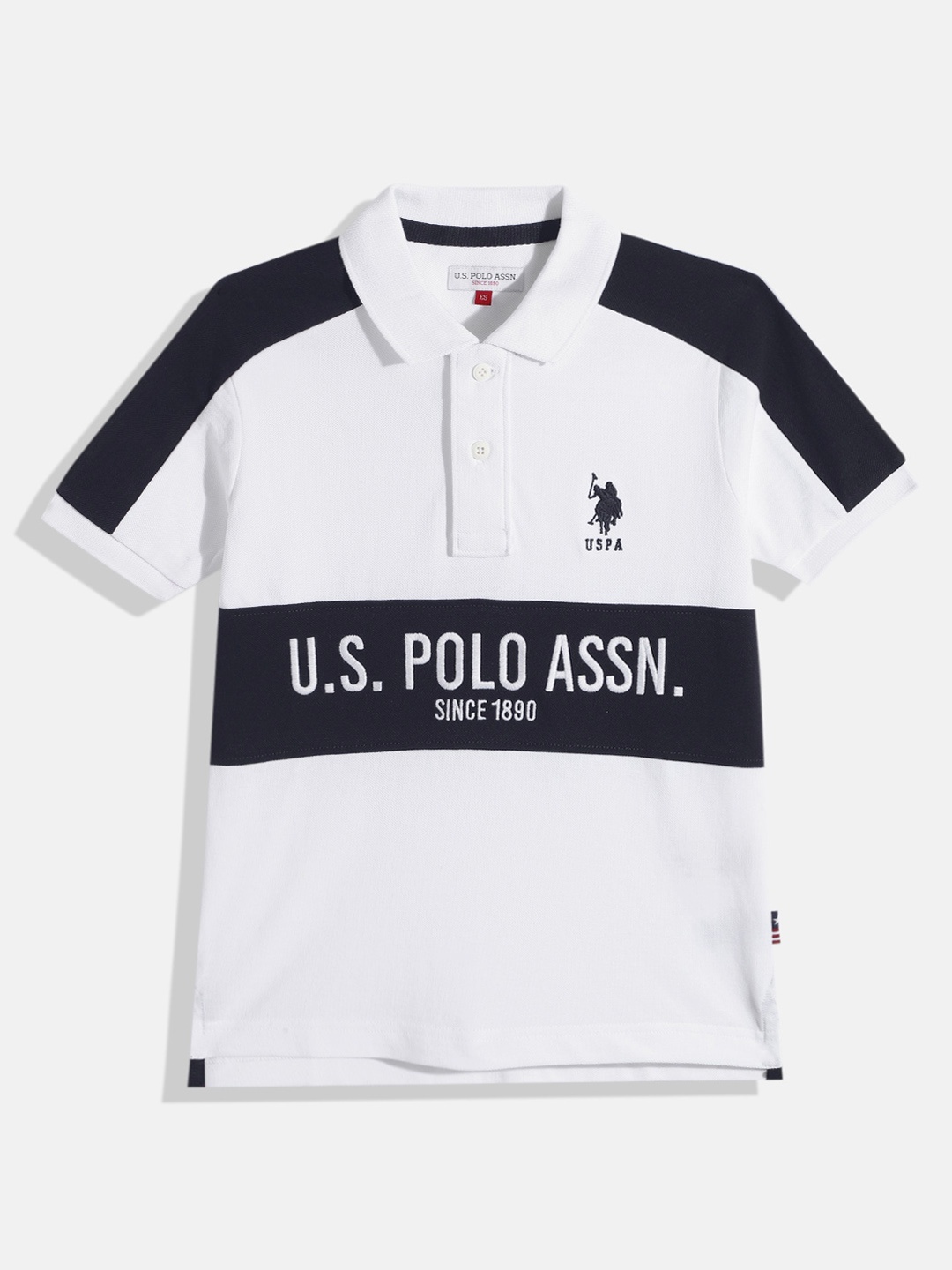

U.S. Polo Assn. Kids Boys Colourblocked Brand Logo Embroidery Pure Cotton T-shirt, White