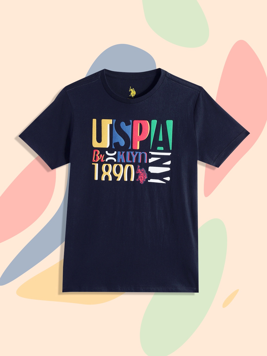 

U.S.Polo Assn.Kids Boys Navy Blue Printed Pure Cotton T-shirt