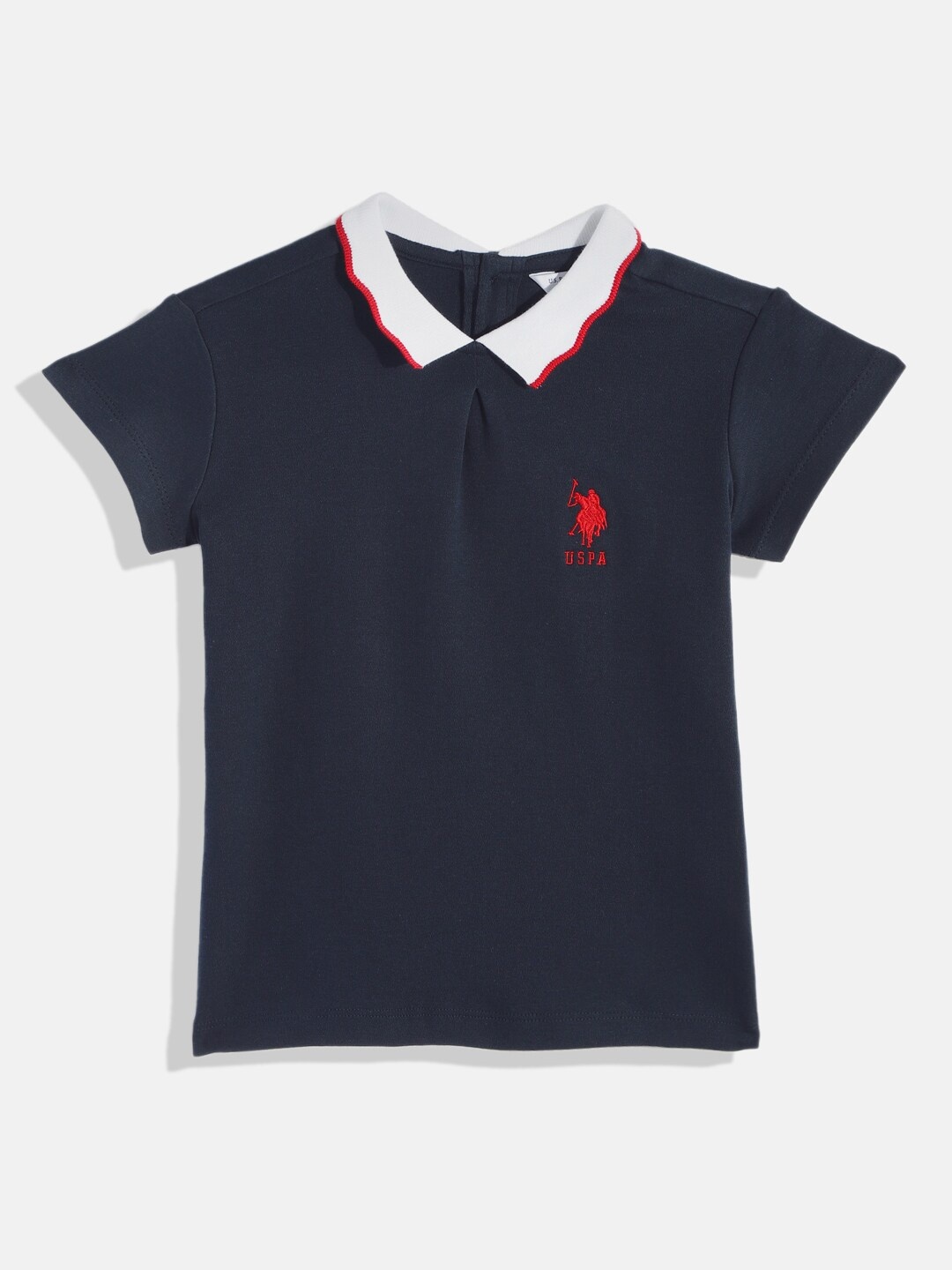 

U.S. Polo Assn. Kids Girls Navy Blue Solid Pure Cotton T-shirt