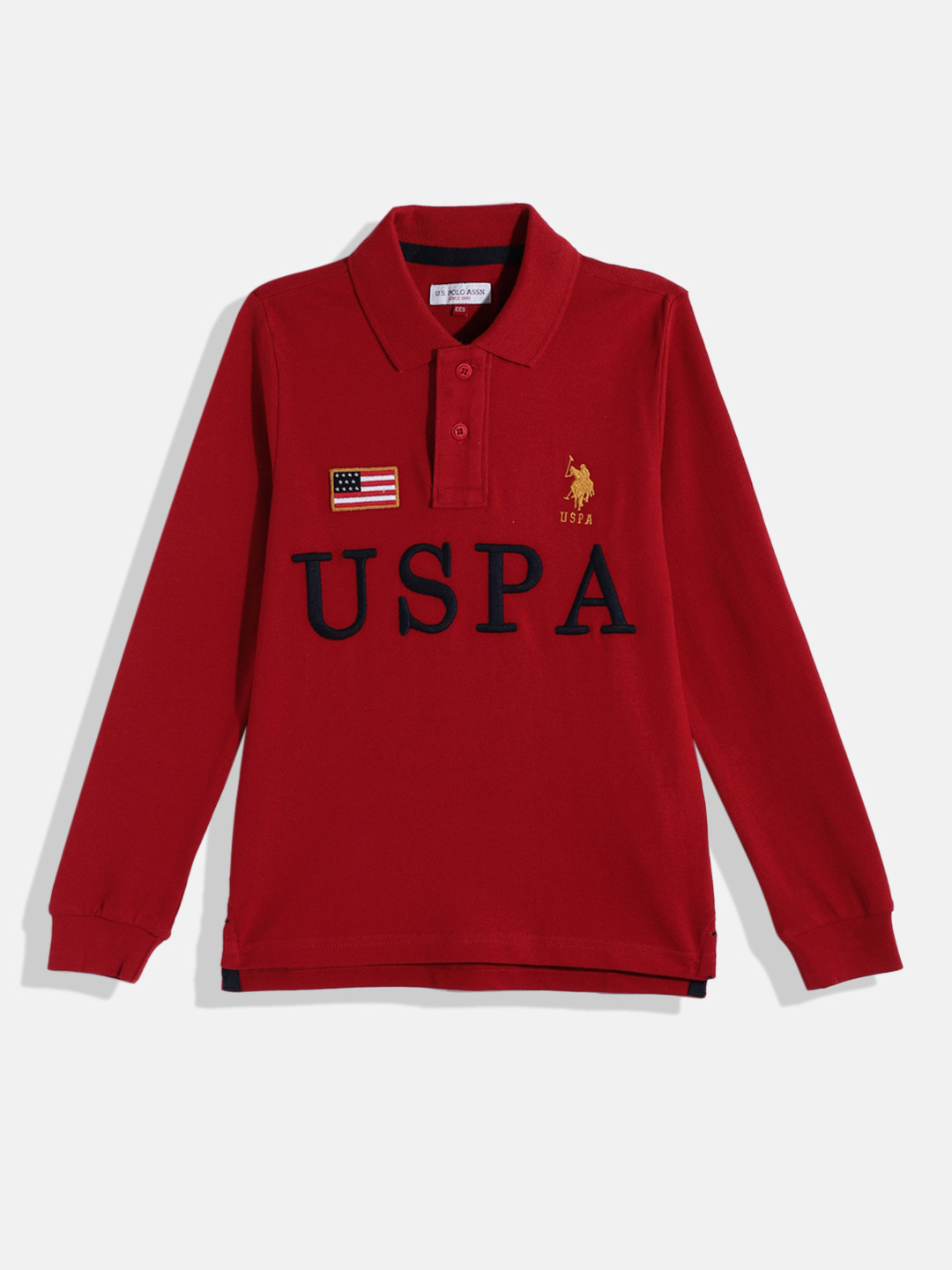 

U.S. Polo Assn. Kids Boys Red Printed Pure Cotton Polo Collar T-shirt