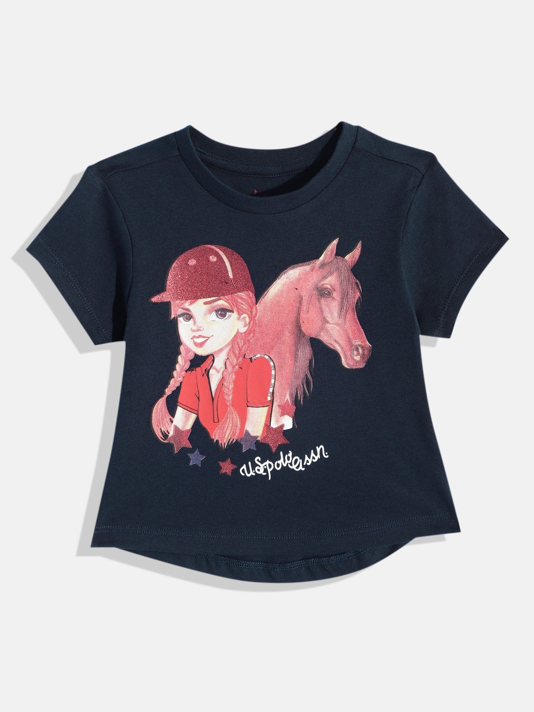 

U.S. Polo Assn. Kids Girls Printed Pure Cotton T-shirt, Navy blue