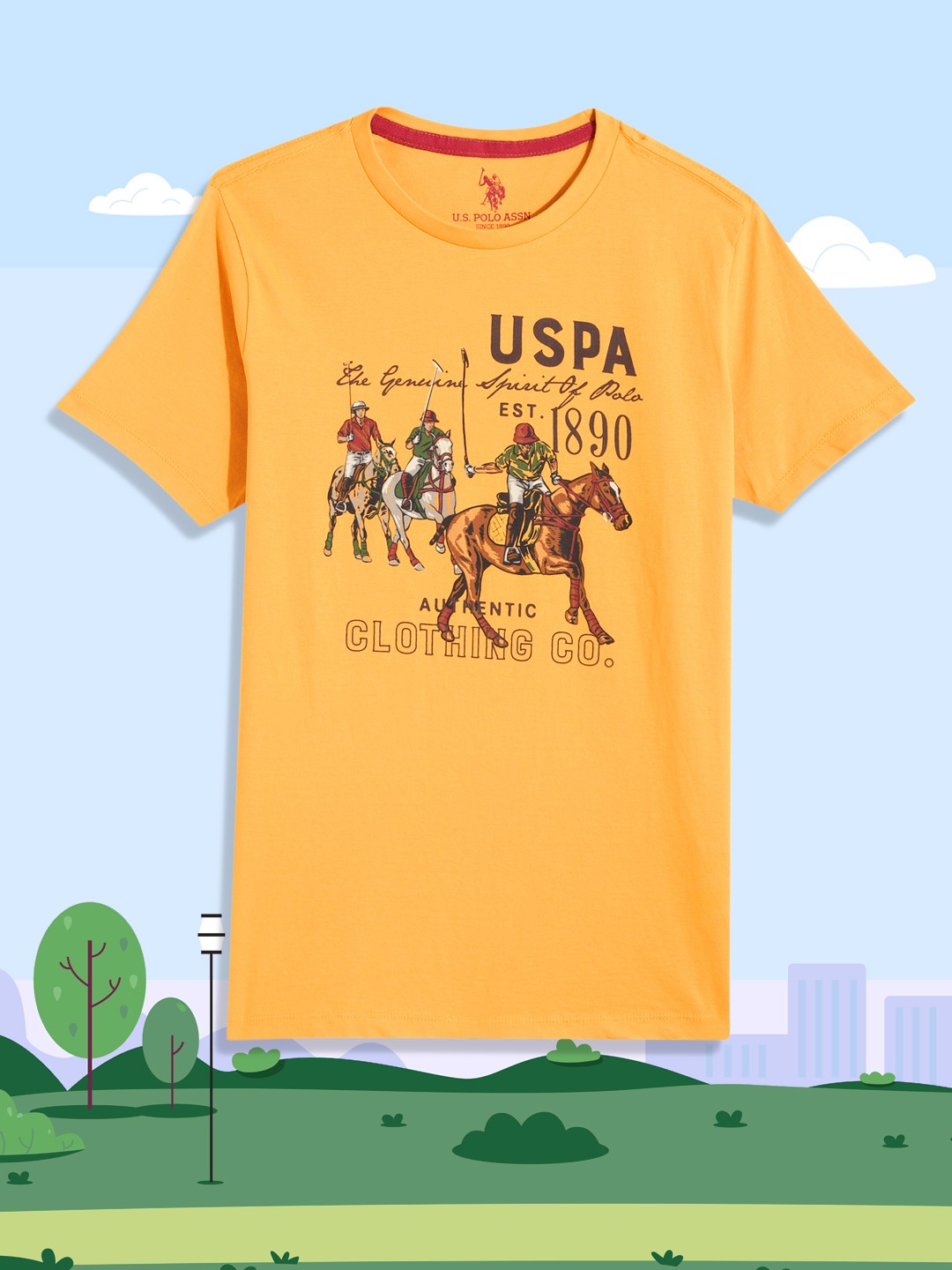 

U.S. Polo Assn. Kids Boys Yellow Brand Logo Printed Pure Cotton T-shirt