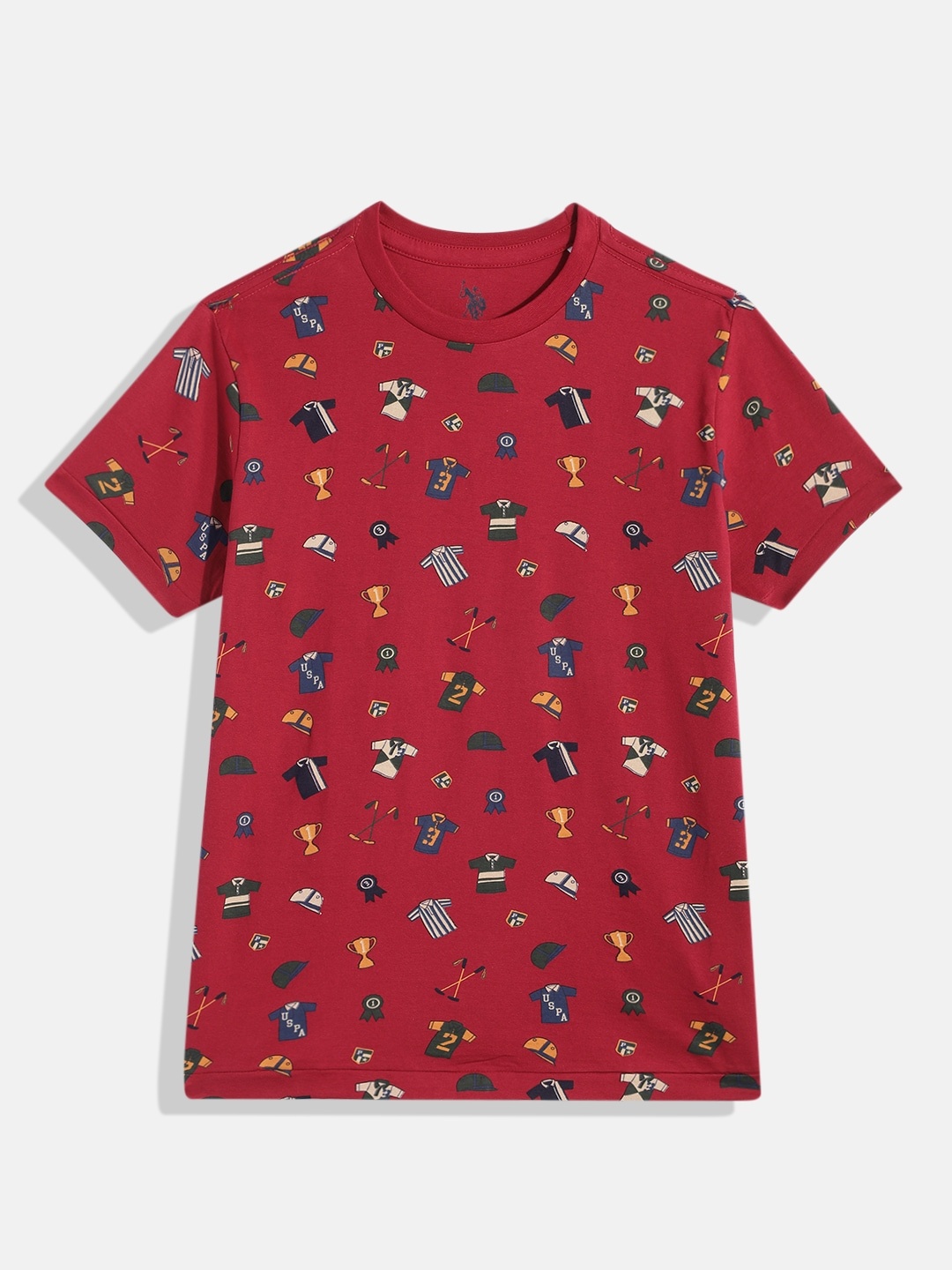 

U.S. Polo Assn. Kids Boys Red Printed Pure Cotton T-shirt