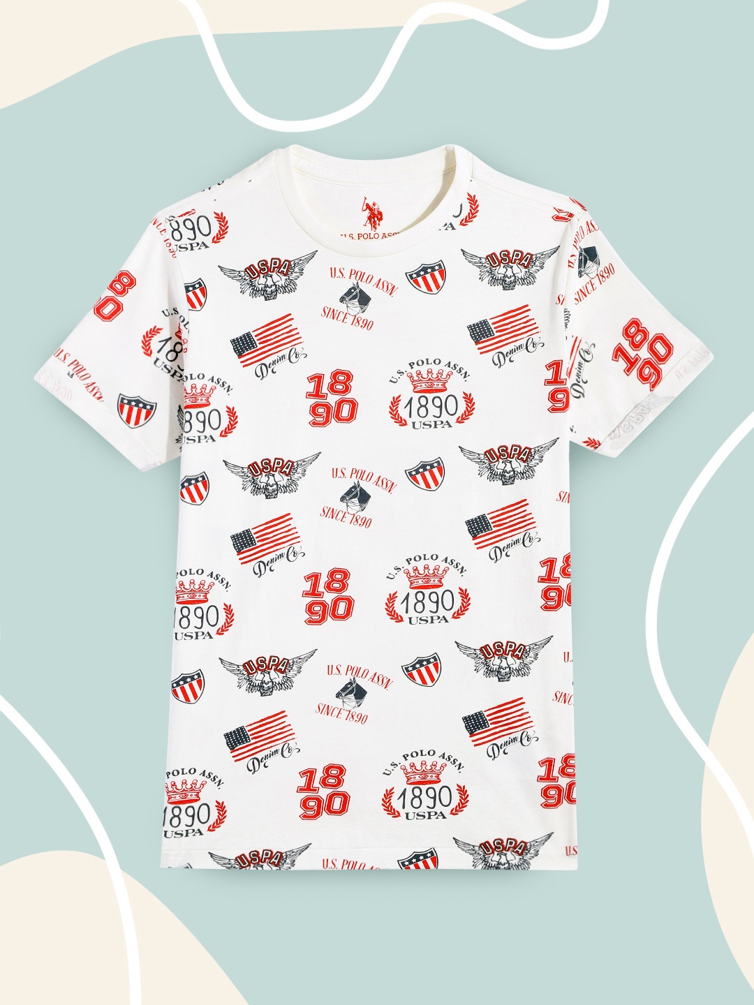 U.S. Polo Assn. Kids Boys Off White Brand Logo Printed Pure Cotton T-shirt