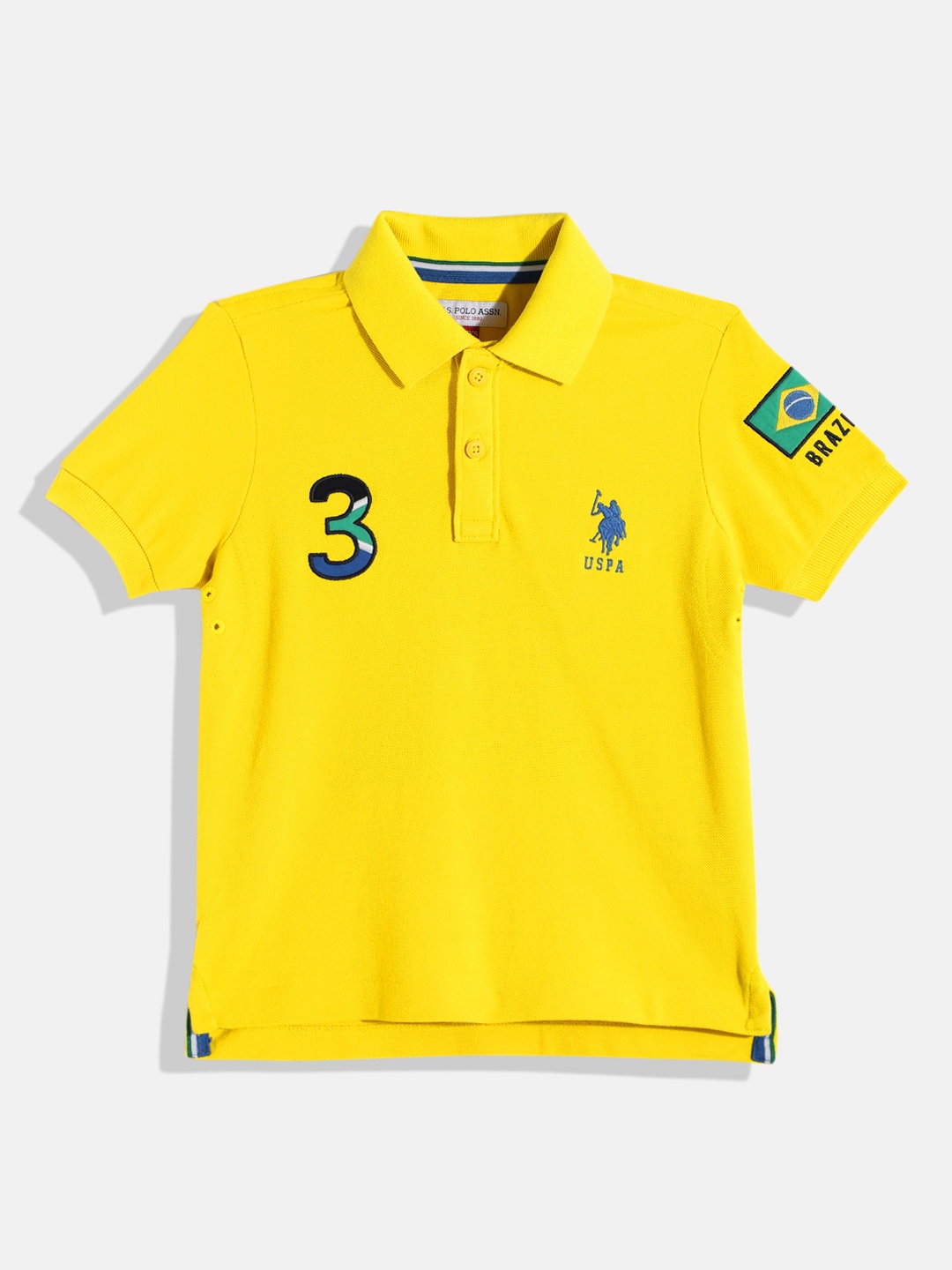 

U.S. Polo Assn. Kids Boys Yellow Printed Pure Cotton Polo Collar T-shirt