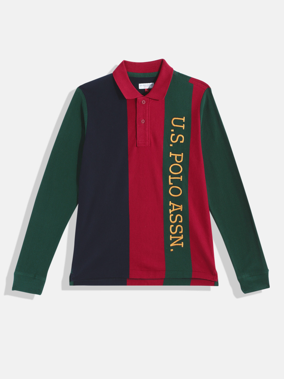 

U.S. Polo Assn. Kids Boys Colourblocked Polo Collar Pure Cotton T-shirt, Red