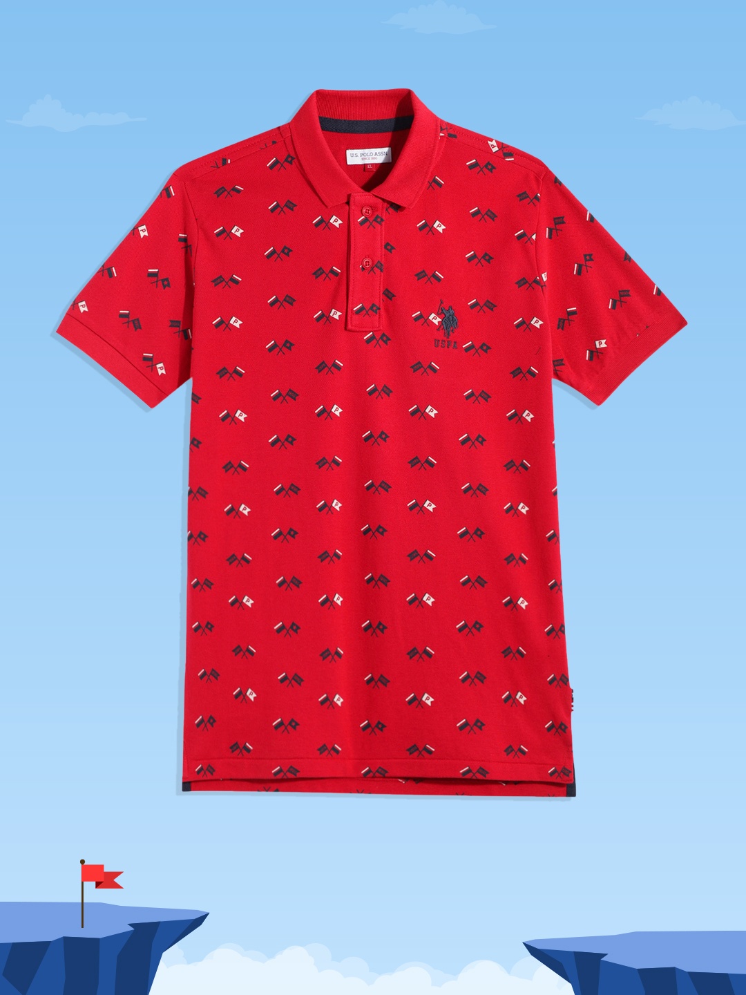 

U.S. Polo Assn. Kids Boys Red Printed Polo Collar Pure Cotton T-shirt