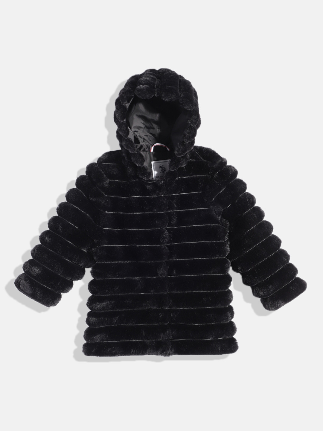 

U.S. Polo Assn. Kids Girls Hooded Fur Jacket, Black