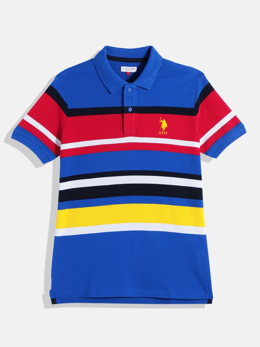 

U.S. Polo Assn. Kids Boys Striped Pure Cotton Polo Collar T-shirt, Blue