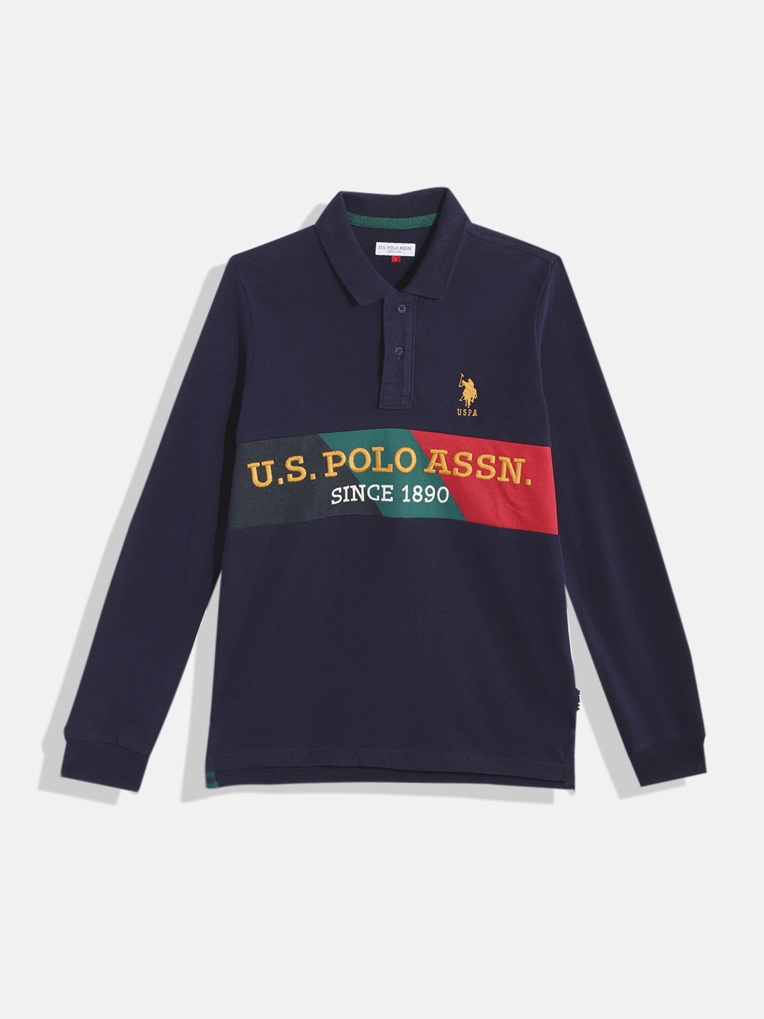

U.S. Polo Assn. Kids Boys Brand Logo Embroidered Polo Collar Pure Cotton T-shirt, Blue