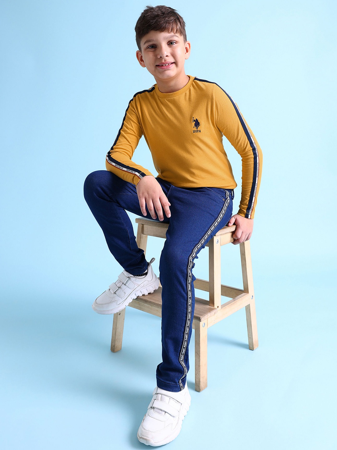 

U.S. Polo Assn. Kids Boys Mustard Yellow Solid Pure Cotton T-shirt
