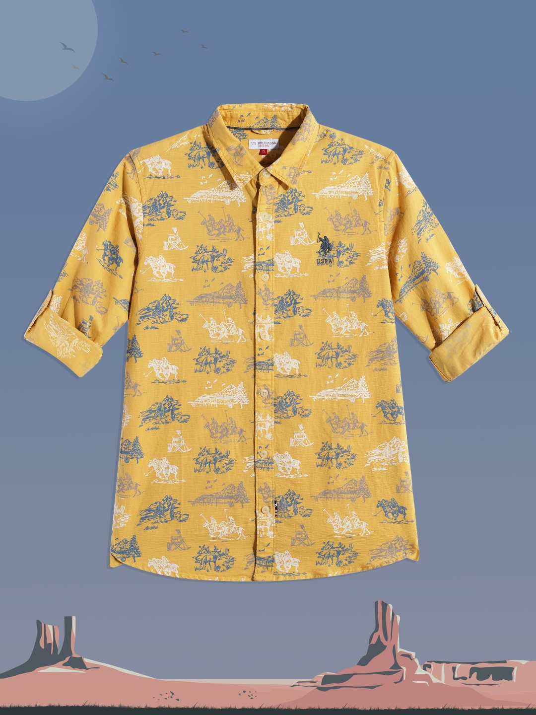 

U.S. Polo Assn. Kids Boys Yellow Printed Pure Cotton Casual Shirt