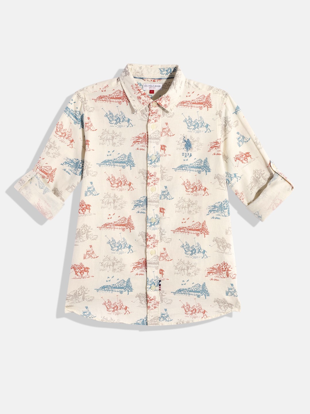 

U.S. Polo Assn. Kids Boys Printed Casual Shirt, Off white
