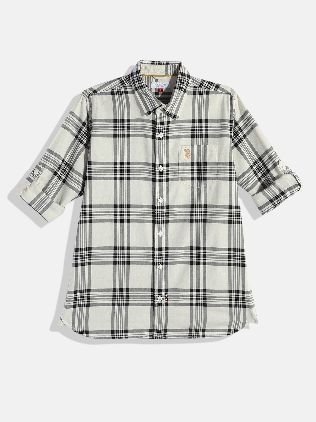 

U.S. Polo Assn. Kids Boys Off-White Tartan Checked Pure Cotton Casual Shirt