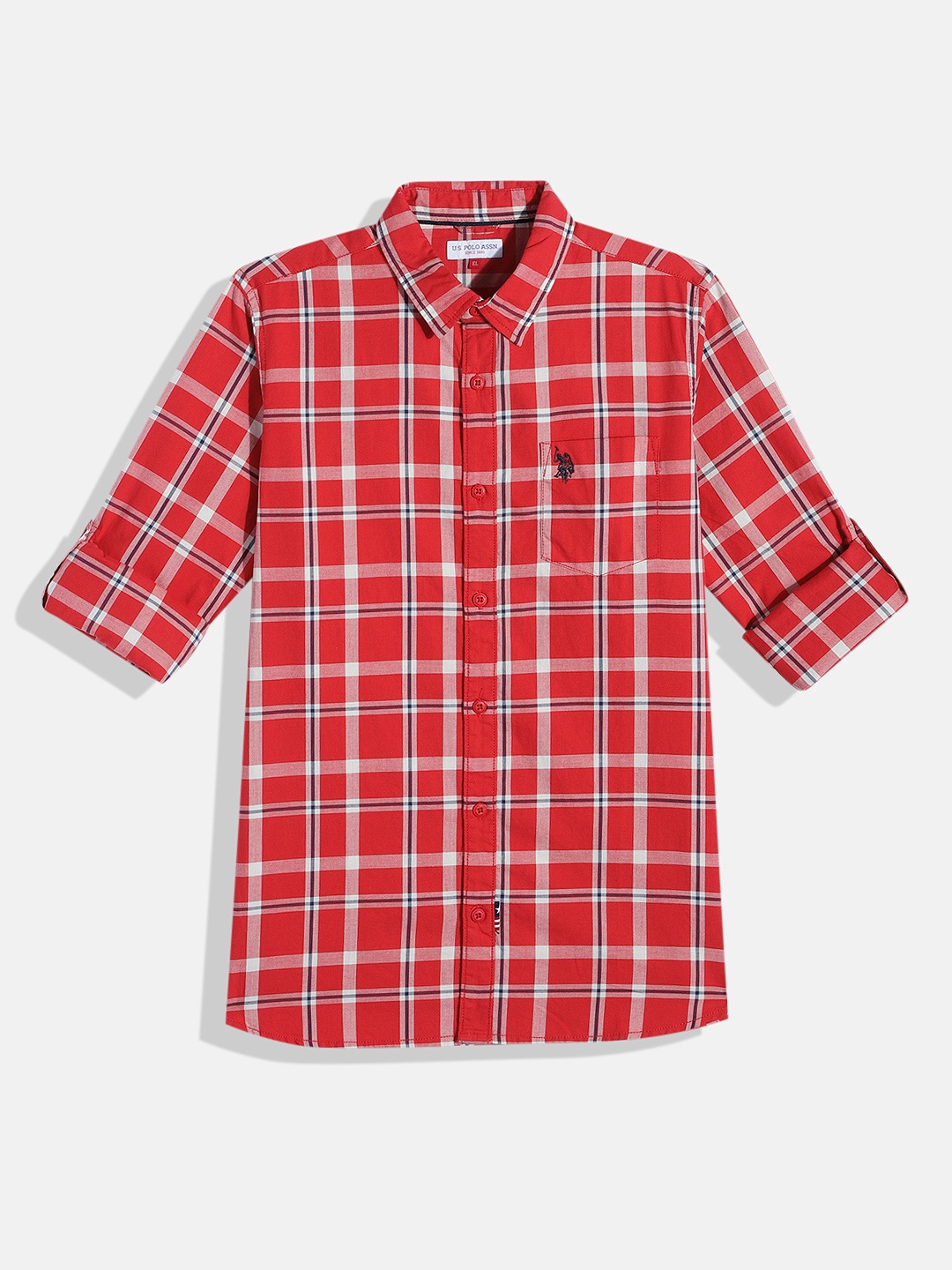 

U.S. Polo Assn. Kids Boys Tartan Checked Pure Cotton Casual Shirt, Red