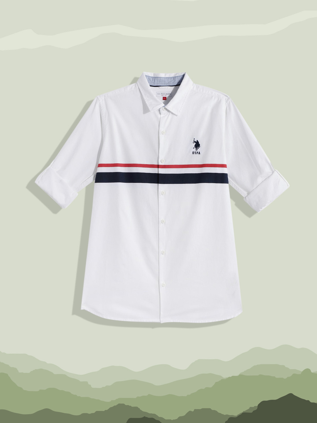 

U S Polo Assn Kids Boys White Striped Pure cotton Casual Shirt