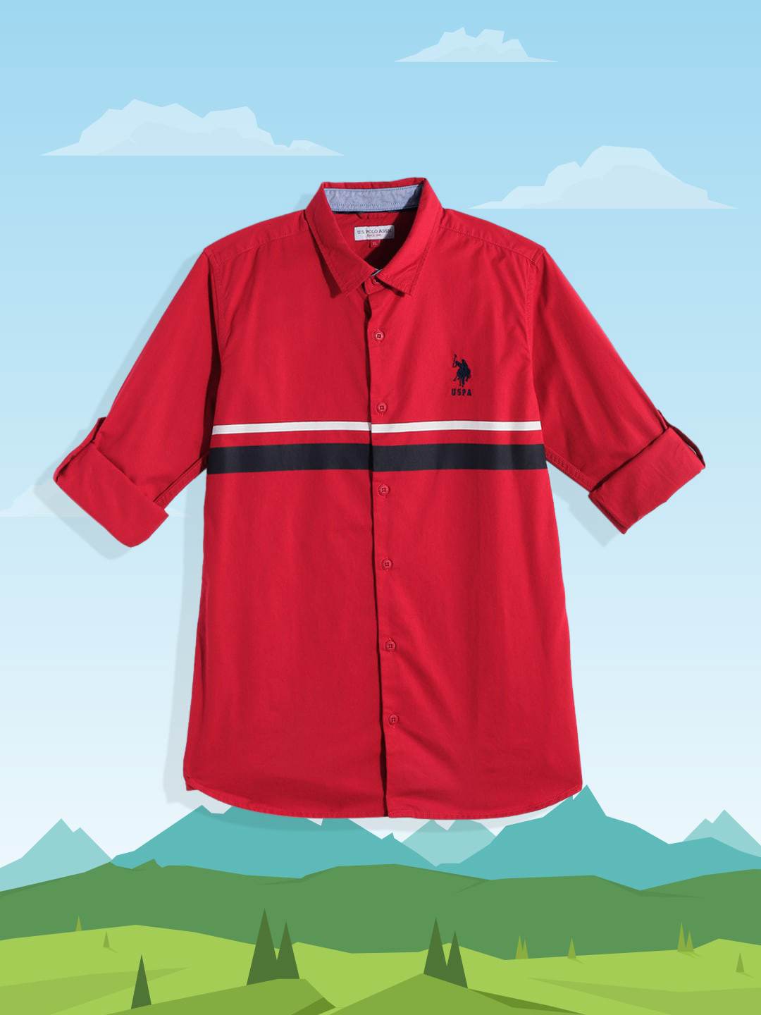 

U S Polo Assn Kids Boys Red Horizontal StripedPure cotton Casual Shirt