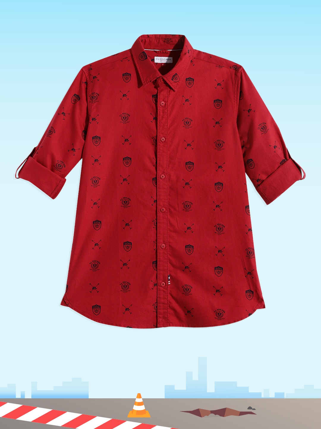 

U.S. Polo Assn. Kids Boys Red Brand Logo Opaque Print Pure Cotton Casual Shirt