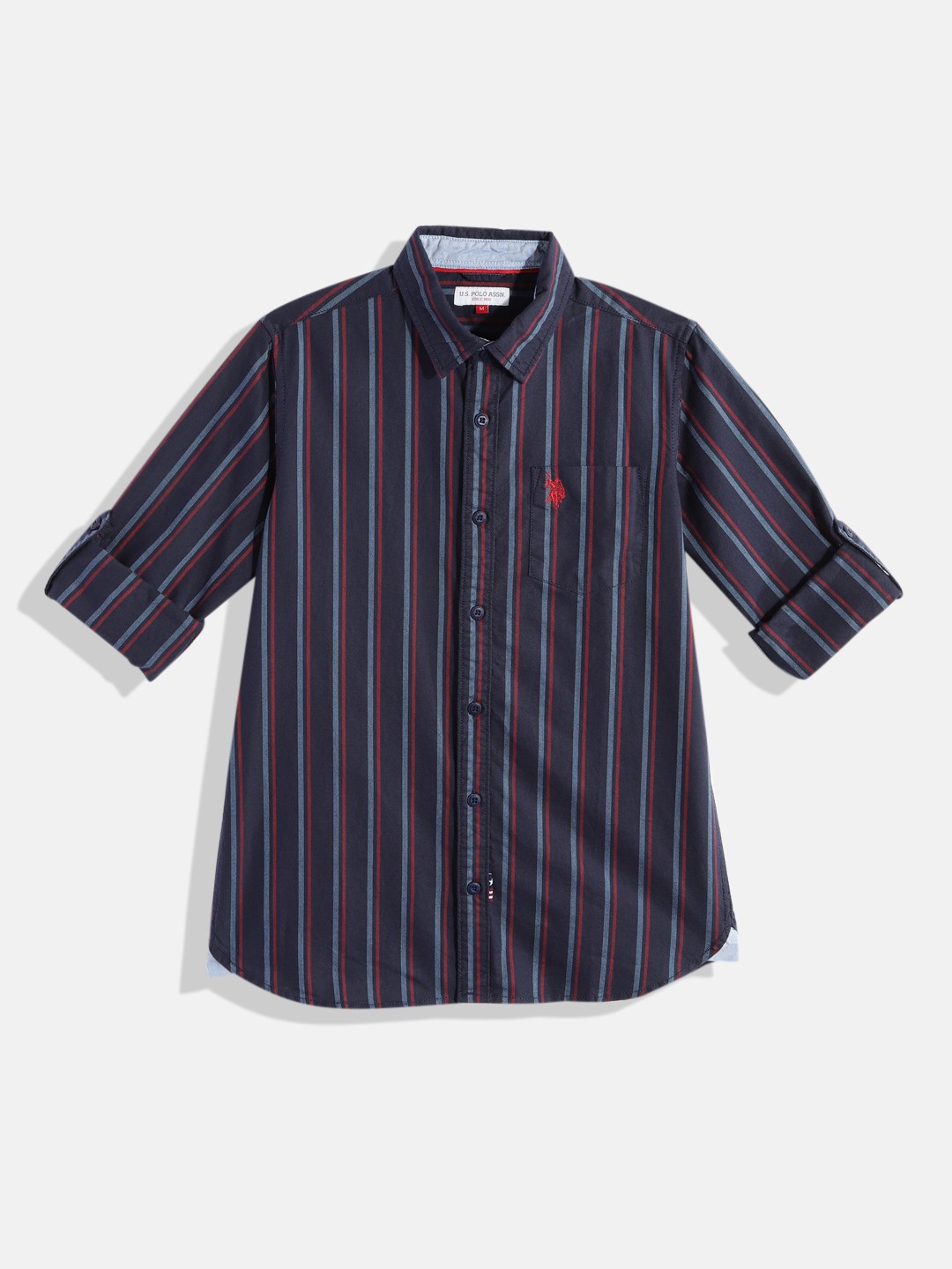 

U.S. Polo Assn. Kids Boys Navy Blue Striped Pure Cotton Casual Shirt