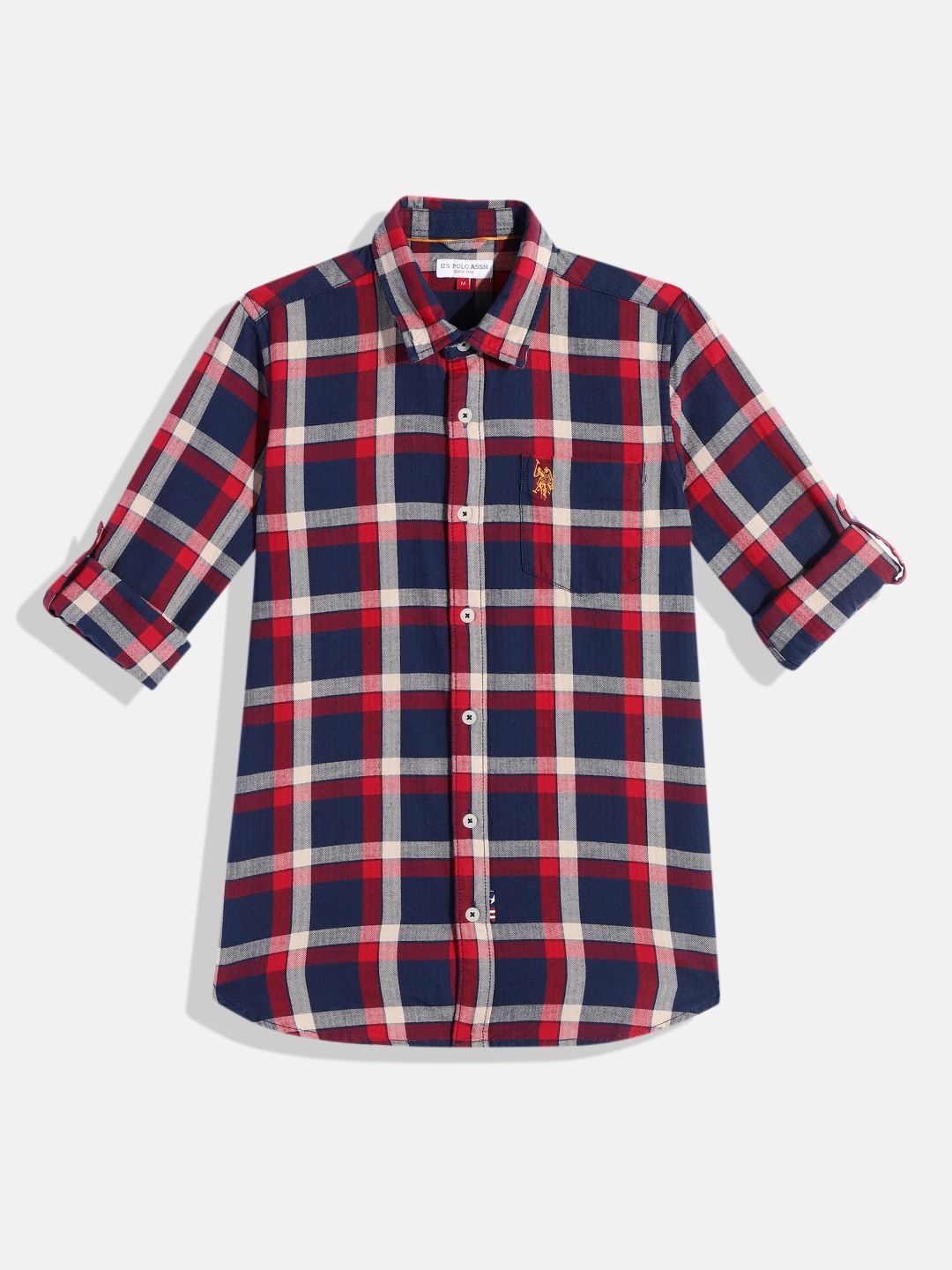 

U.S. Polo Assn. Kids Boys Navy Blue & Red Tartan Checked Pure Cotton Casual Shirt