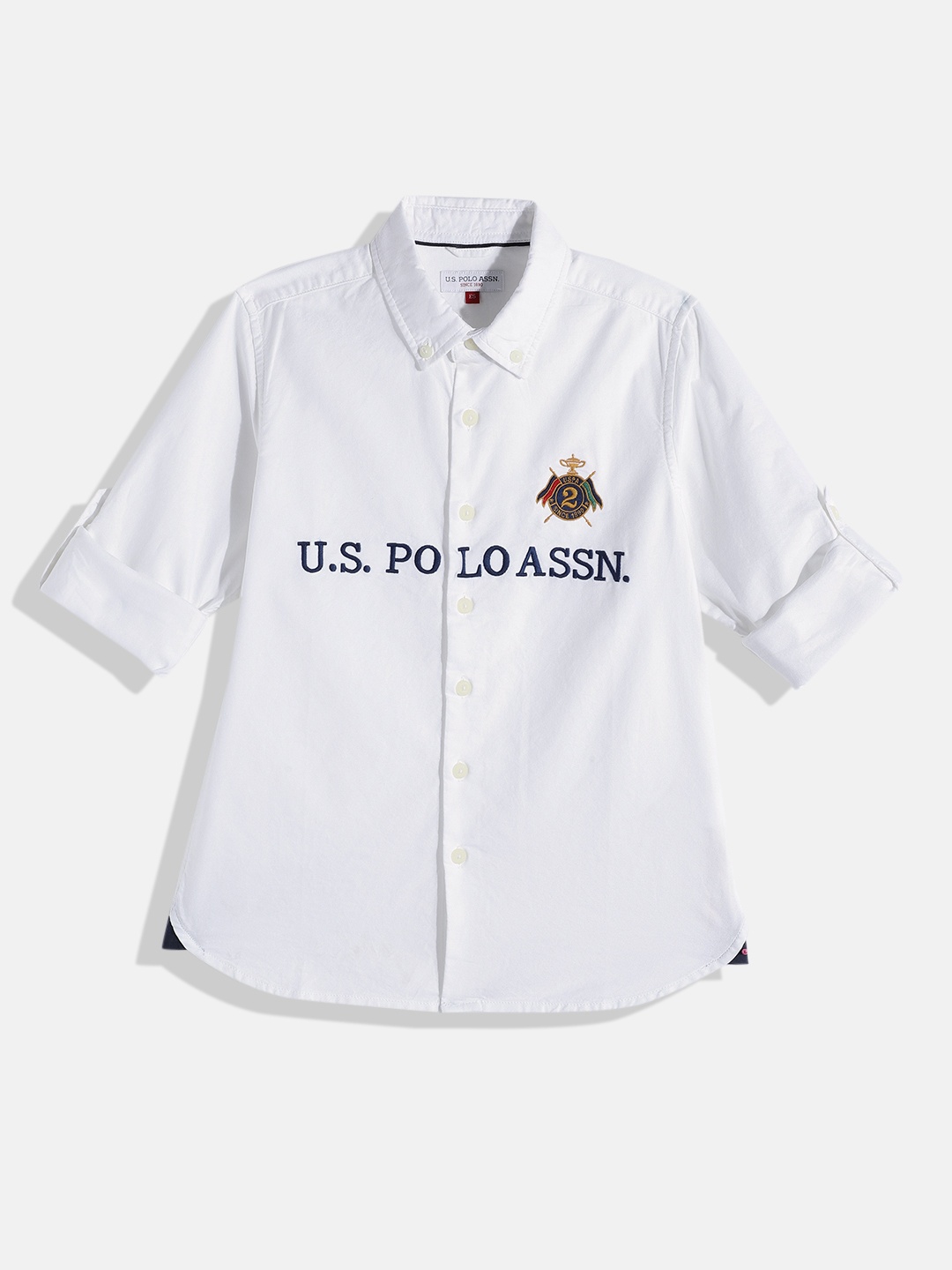 

U.S. Polo Assn. Kids Boys Off-White Brand Logo Embroidered Pure Cotton Casual Shirt